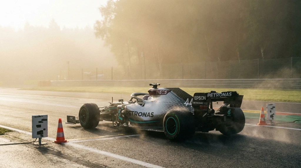 Current image: Monoplace de F1 en piste pendant une séance d'essais libres le vendredi