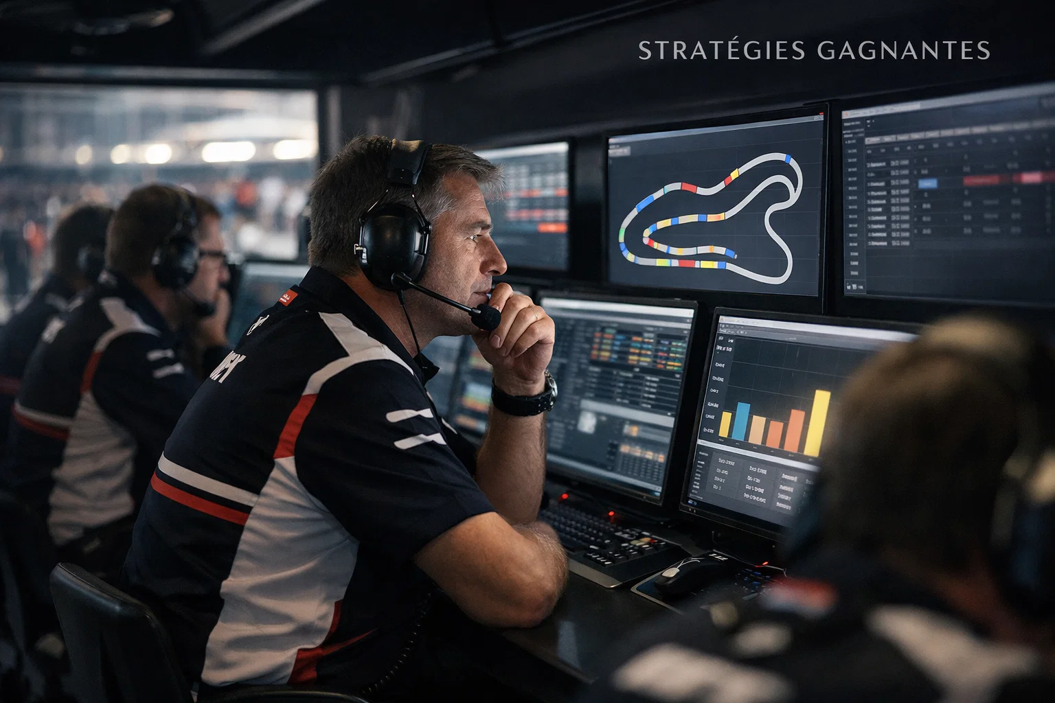 Pilote de Formule 1 analysant les données dans le cockpit