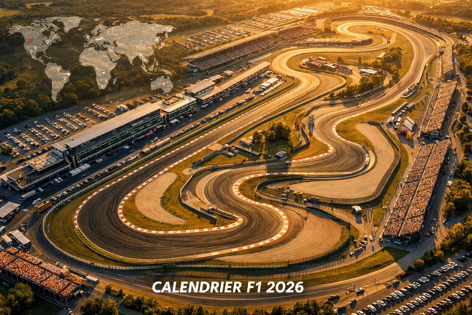 Vue aérienne du calendrier des circuits de Formule 1
